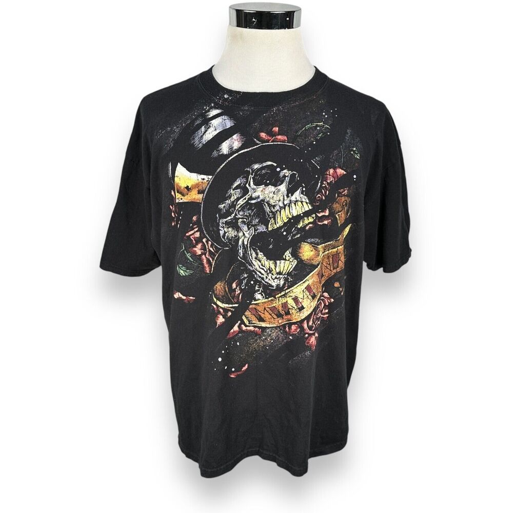 Miami Ink T-Shirt Men’s Large Black Skull Hat Y2K‎ Tattoo Show 2008 Short Sleeve